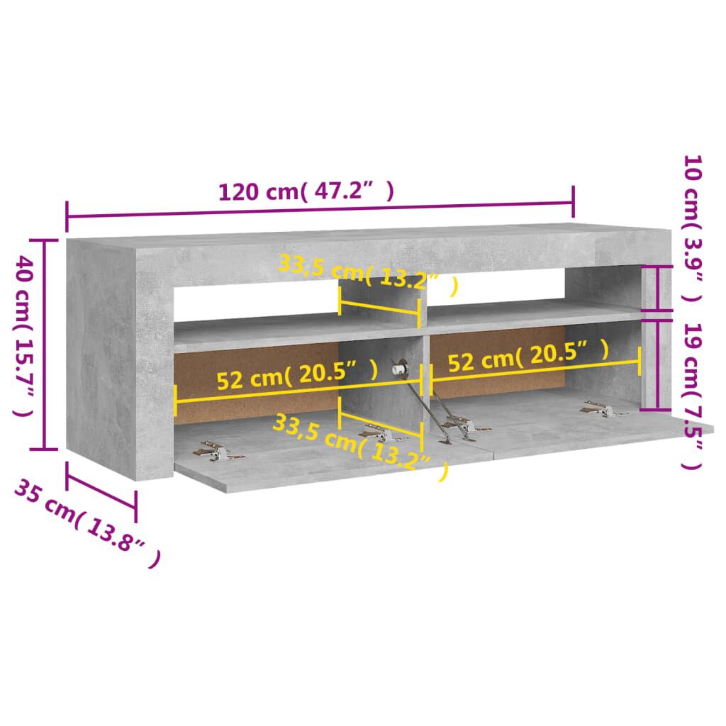vidaXL Έπιπλο Τηλεόρασης με LED Γκρι Σκυροδέματος 120 x 35 x 40 εκ.