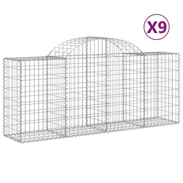 vidaXL Συρματοκιβώτια Τοξωτά 9 τεμ. 200x50x80/100 εκ. Γαλβαν. Ατσάλι