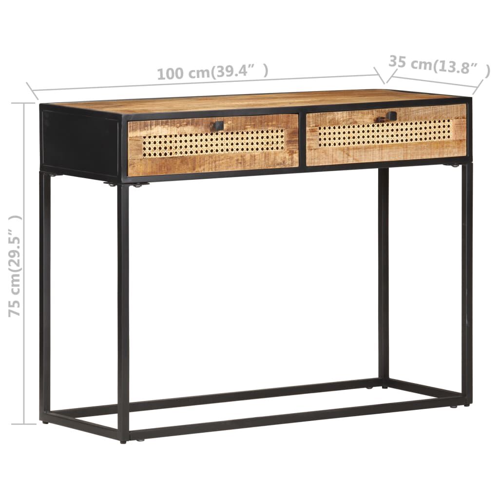 vidaXL Τραπέζι Κονσόλα 100x35x75 εκ Ακατ. Ξύλο Μάνγκο/Φυσικό Καλάμι