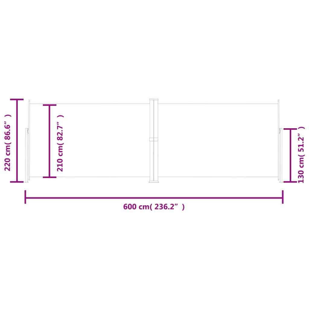 vidaXL Σκίαστρο Πλαϊνό Συρόμενο Μαύρο 220 x 600 εκ.