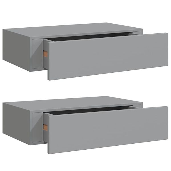 vidaXL Ράφια Τοίχου με Συρτάρια 2 Τεμ. Γκρι 40 x 23,5 x 10εκ. από MDF
