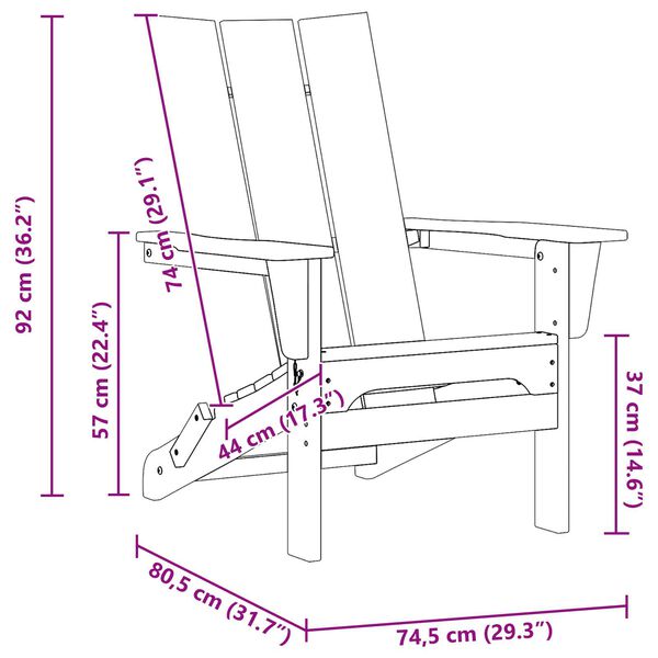 vidaXL Πτυσσόμενες Καρέκλες Adirondack 2 τμχ Μαύρο 74.5x80.5x90 cm HDPE