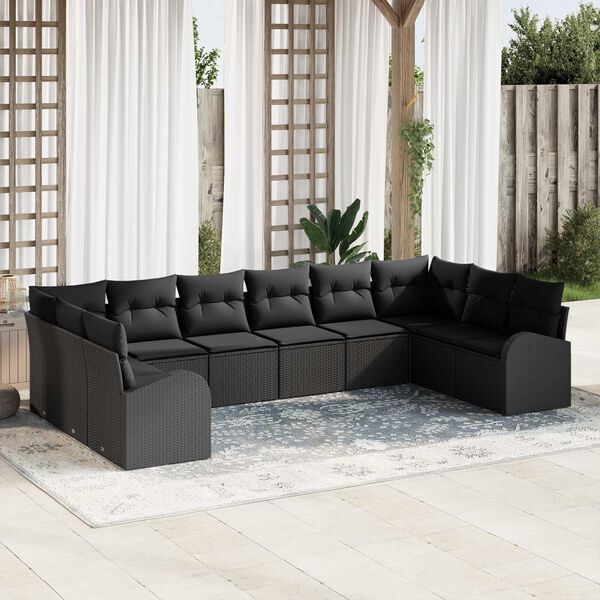 vidaXL Σετ Καναπέ Κήπου 10 pcs Μαύρο Πολυ rattan, βαμμένο ατσάλι
