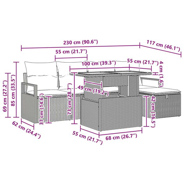 vidaXL Σετ Καναπέ Κήπου 6 pcs Γκρι συνθετικό ρατάν