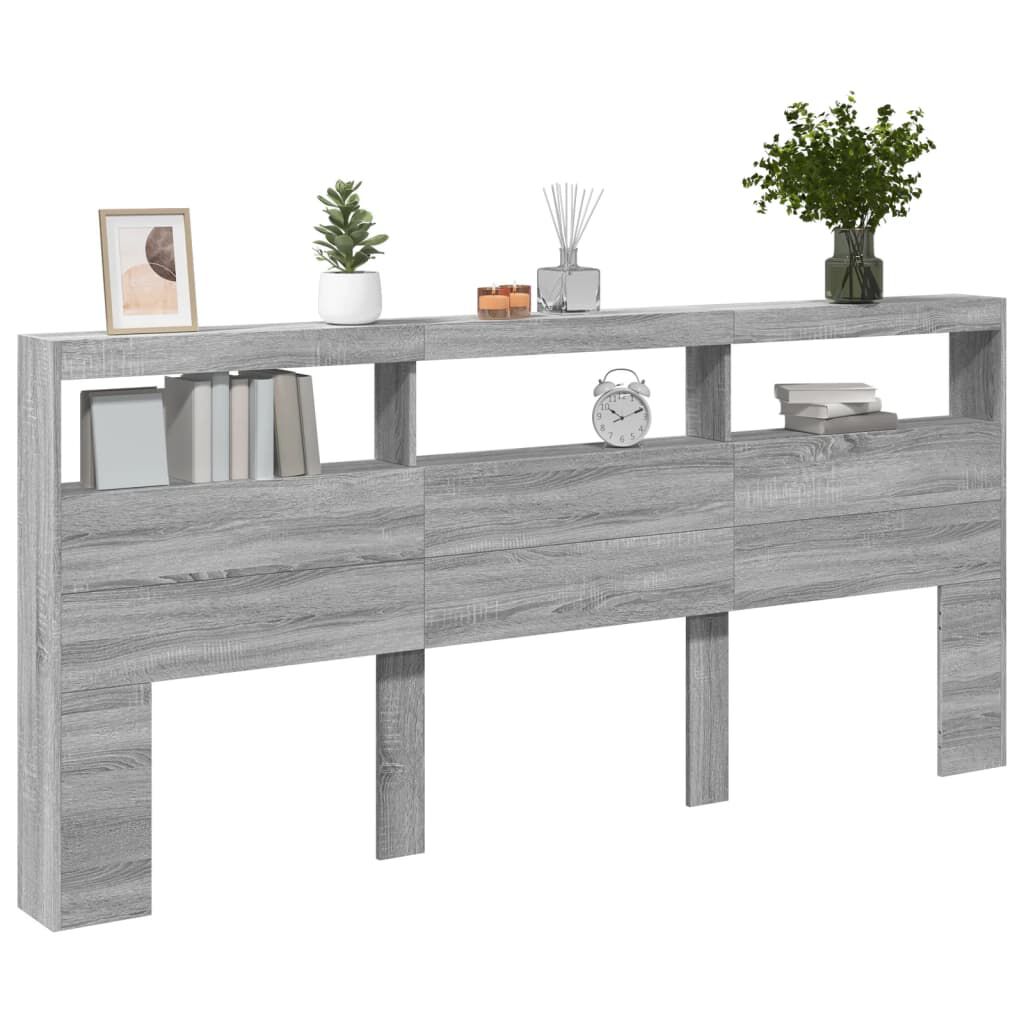 vidaXL Κεφαλάρι με Αποθηκ. Χώρο & LED Γκρι Sonoma 220x17x102 εκ.