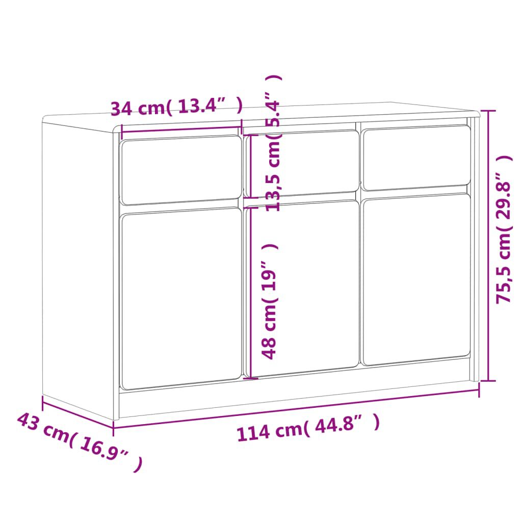 vidaXL Μπουφές SAUDA Δρυς 114x43x75,5 εκ. από Μασίφ Ξύλο Πεύκου