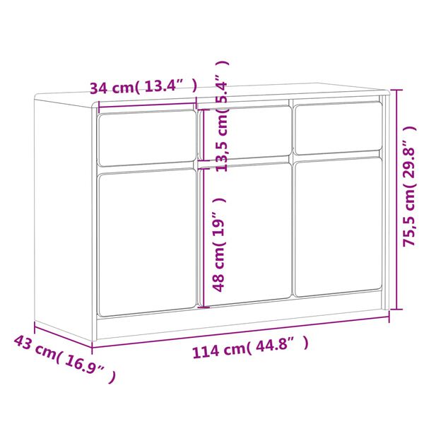 vidaXL Μπουφές SAUDA Δρυς 114x43x75,5 εκ. από Μασίφ Ξύλο Πεύκου
