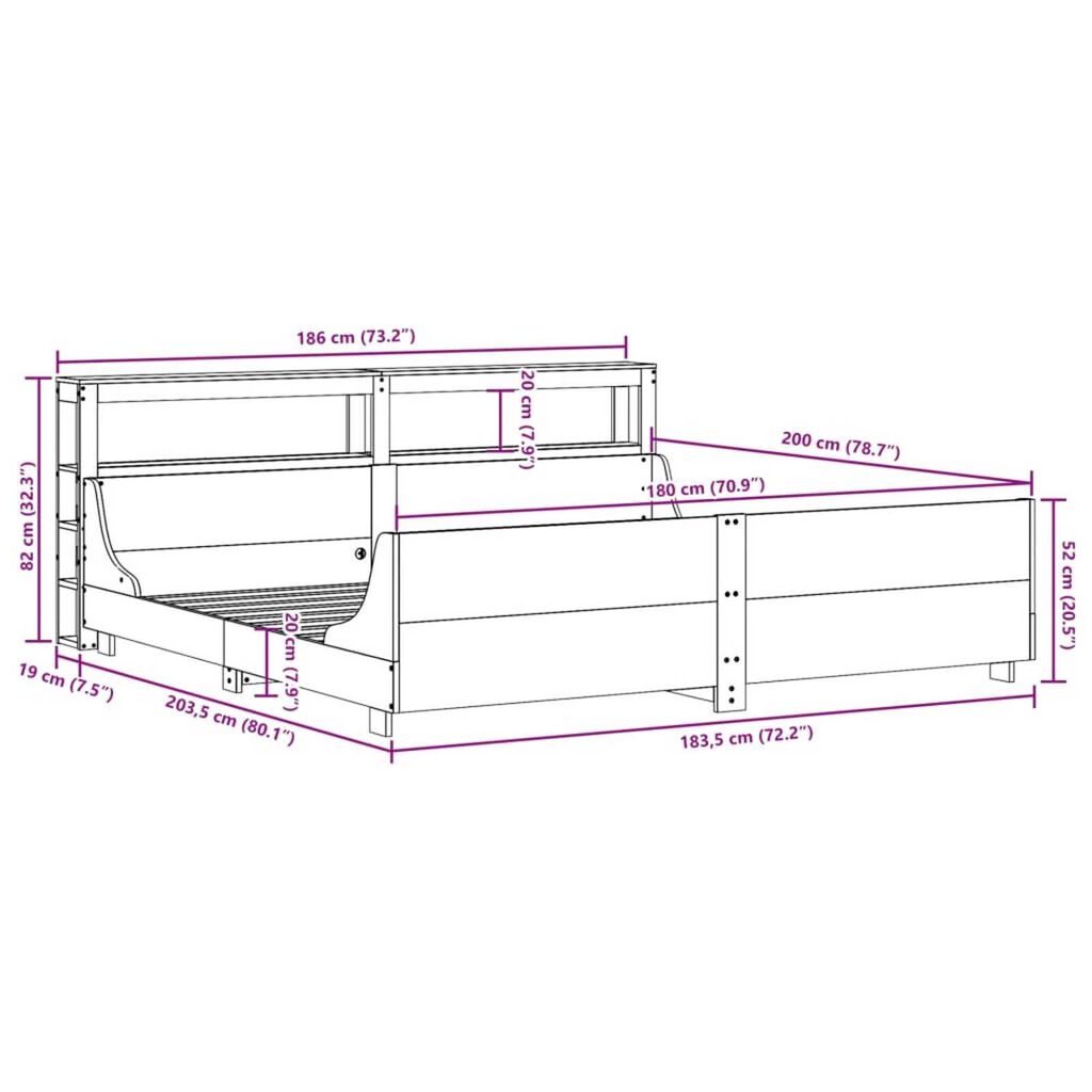 vidaXL Σκελετός Κρεβ. Χωρίς Στρώμα Λευκό 180x200 εκ Μασίφ Πεύκο