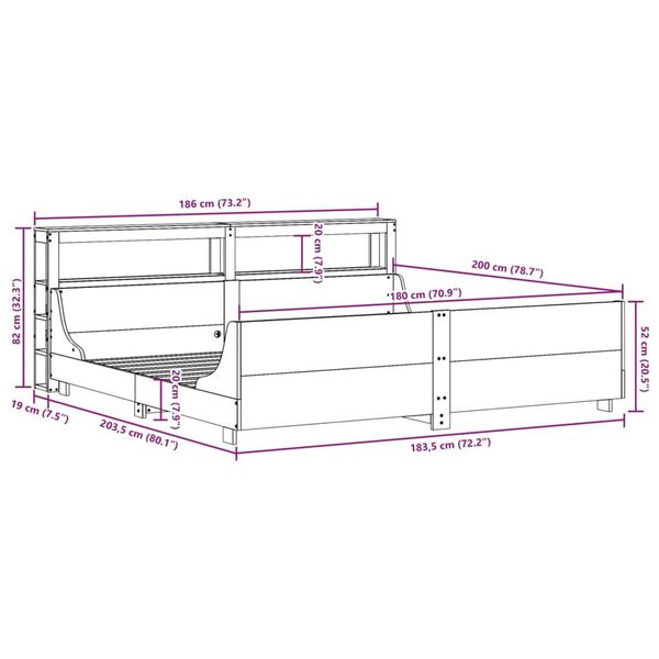 vidaXL Σκελετός Κρεβ. Χωρίς Στρώμα Λευκό 180x200 εκ Μασίφ Πεύκο