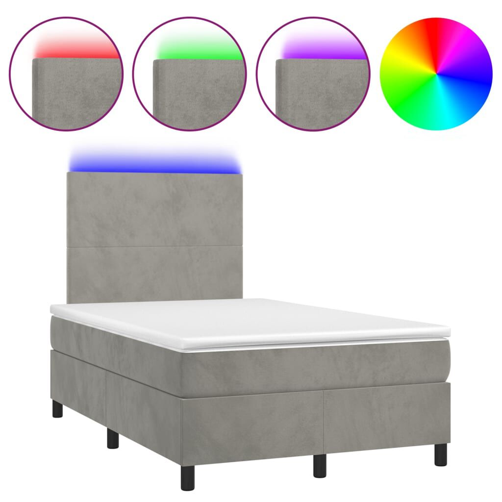 vidaXL Κρεβάτι Boxspring με Στρώμα & LED Αν.Γκρι 120x200 εκ. Βελούδινο
