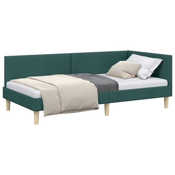 vidaXL Κρεβάτι Γωνίας Σκούρο πράσινο 80 x 200 cm Ύφασμα και Έργο ξύλου