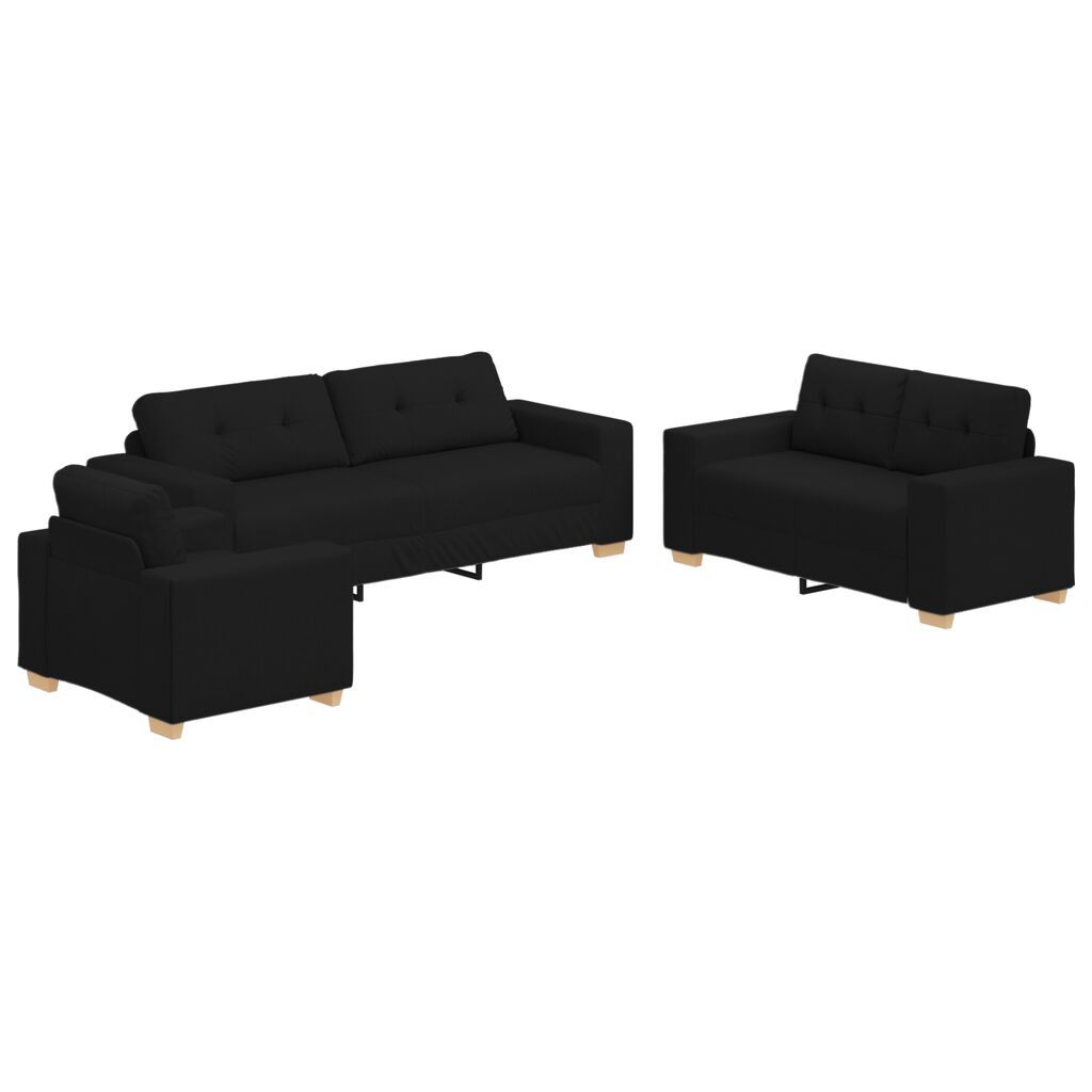 vidaXL Σετ Καναπέ με μαξιλάρι με μαξιλάρι 3 pcs Μαύρο ύφασμα