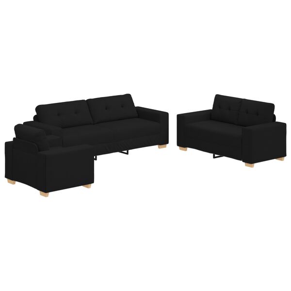 vidaXL Σετ Καναπέ με μαξιλάρι με μαξιλάρι 3 pcs Μαύρο ύφασμα