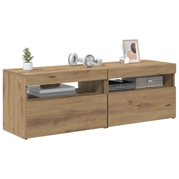 vidaXL σετ ντουλαπιών τηλεόρασης 2 τεμαχίων με φώτα LED Artisan Oak