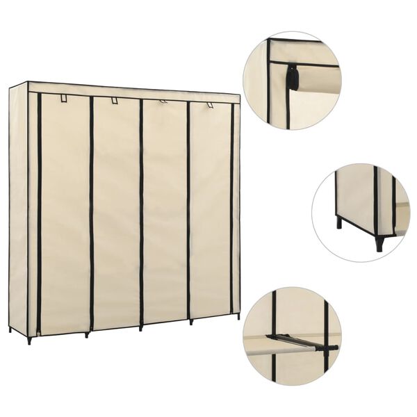 vidaXL Ντουλάπα με 4 Αποθηκευτικά Τμήματα Κρεμ 175 x 45 x 170 εκ.