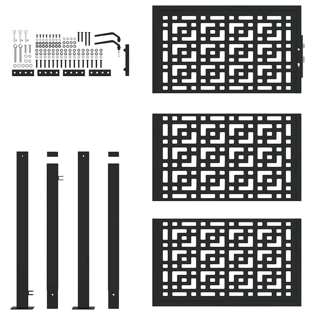 vidaXL Πύλη κήπου Μαύρη 105x155 cm Ατσάλινος Σταυρός Σχεδιασμός