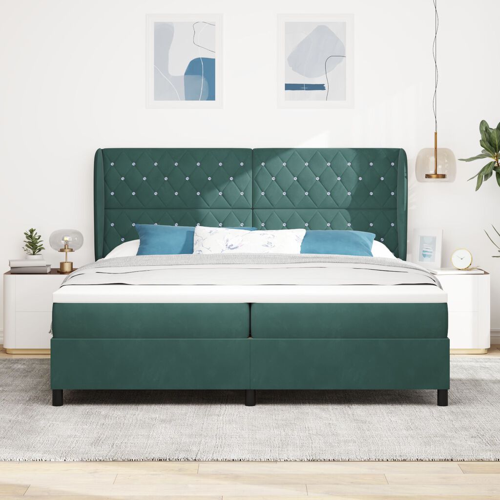 κρεβάτι box spring vidaXL με στρώμα σκούρο πράσινο 200x200 εκ. βελούδινο