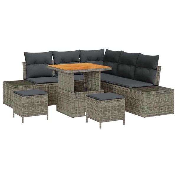 vidaXL Σετ Καναπέ Κήπου με μαξιλάρι 8 pcs Γκρι Πολυ ράταν
