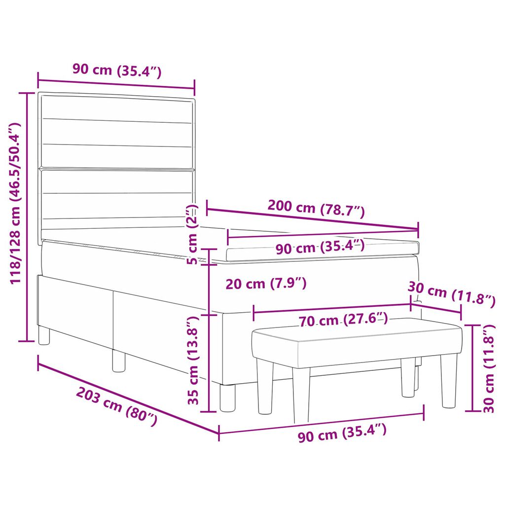 vidaXL Κρεβάτι με Στρώμα & Πάγκο Καφέ 90x200 εκ Υφάσματα