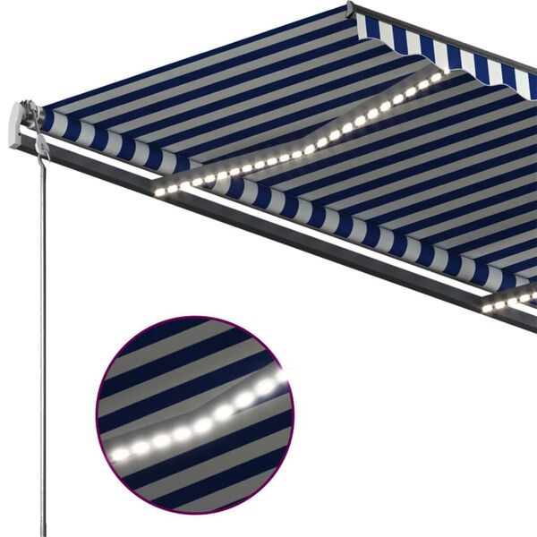 vidaXL Τέντα Συρόμενη Χειροκίνητη με LED Μπλε / Λευκό 400 x 350 εκ.