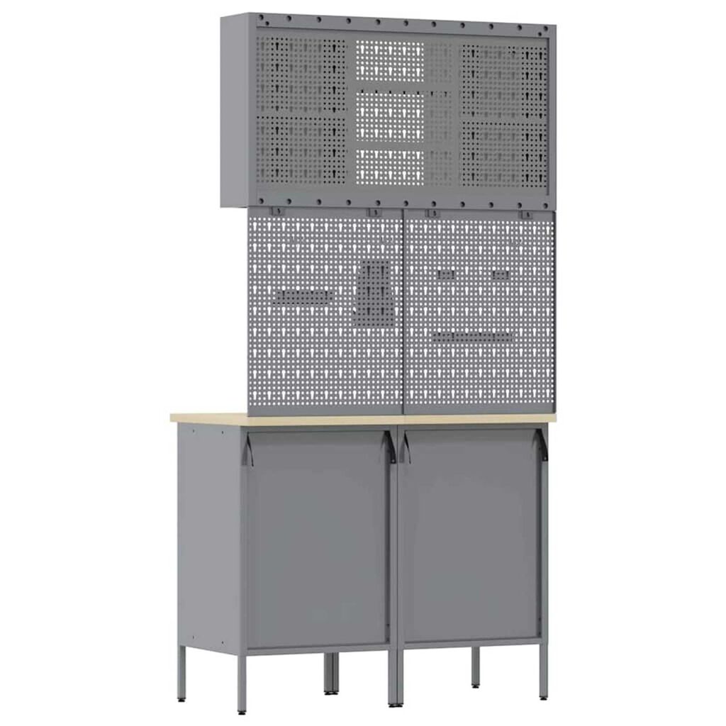 vidaXL Πάγκος εργασίας με συρτάρι 8 pcs Γκρι 100 x 55 x 200 εκ Ατσάλι