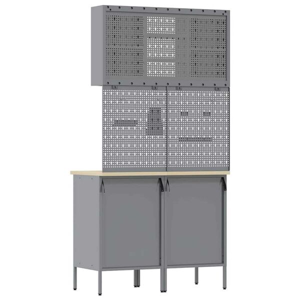 vidaXL Πάγκος εργασίας με συρτάρι 8 pcs Γκρι 100 x 55 x 200 εκ Ατσάλι