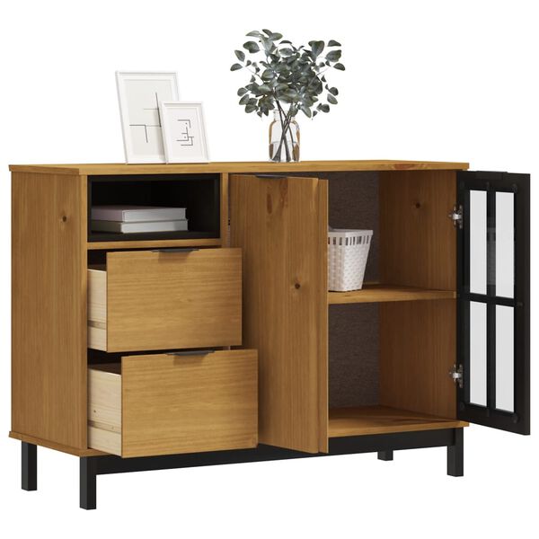 vidaXL Μπουφές FLAM 110x40x80εκ. από Μασίφ Ξύλο Πεύκο με Γυάλινη Πόρτα