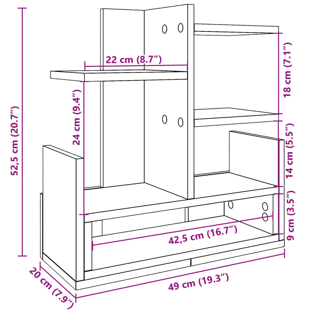 vidaXL Έπιπλο Οργάνωσης Γραφείου Μαύρο 49x20x52,5εκ Επεξεργασμένο Ξύλο