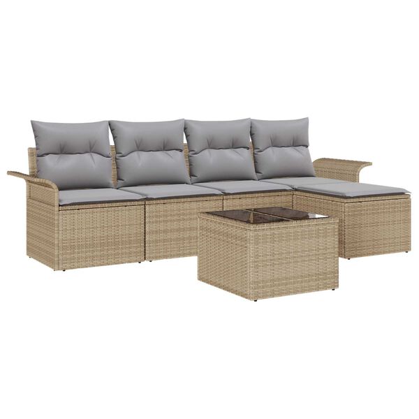 vidaXL Σετ Καναπέ Κήπου με μαξιλάρι 6 pcs Μπεζ Πολυ ράταν