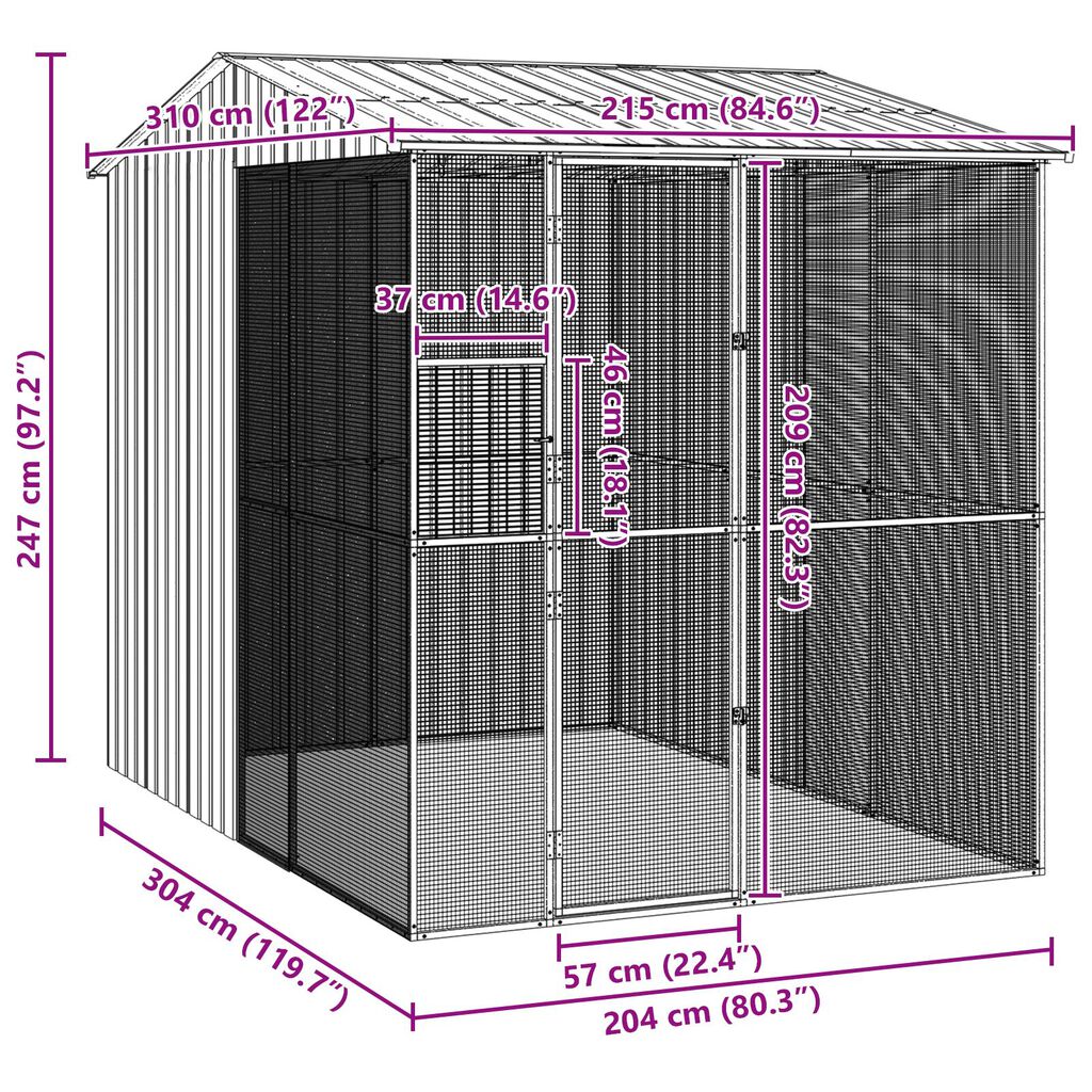 Χάρακας πουλιών vidaXL Γκρι 215x310x247 εκ Χάλυβας