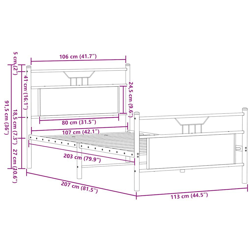 vidaXL Πλαίσιο Κρεβατιού Χωρ. Στρώμα Sonoma Δρυς 107x203 εκ. Επ. Ξύλο