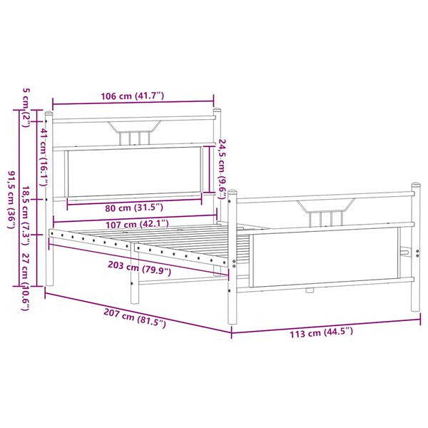 vidaXL Πλαίσιο Κρεβατιού Χωρ. Στρώμα Sonoma Δρυς 107x203 εκ. Επ. Ξύλο