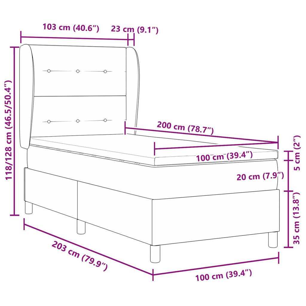 κρεβάτι με στρώμα vidaXL Box Spring Γκρι 100x200 εκ Υφάσματος