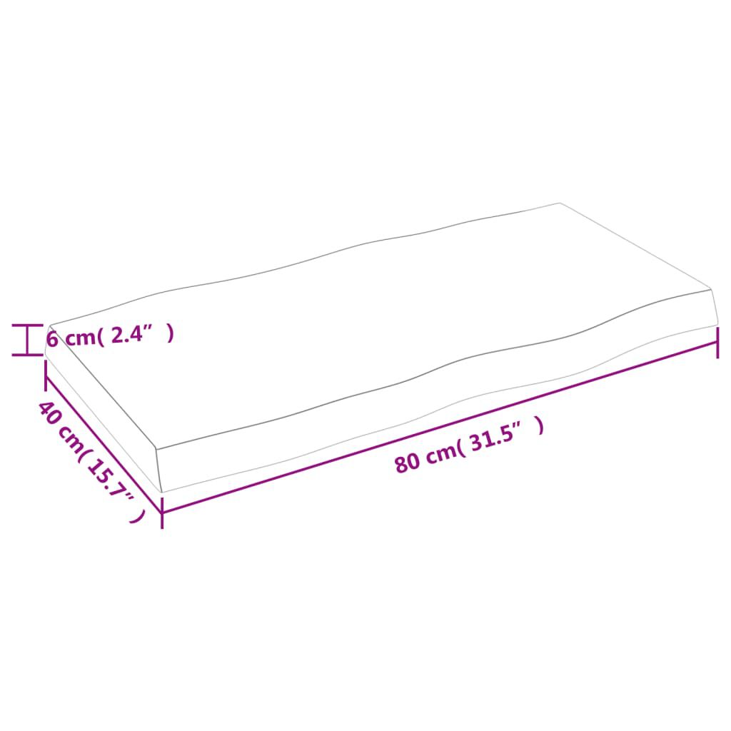 vidaXL Επιφ Τραπεζιού Αν Καφέ 80x40x(2-6)εκ. Ακατέργ. Μασίφ Ξύλο Δρυός
