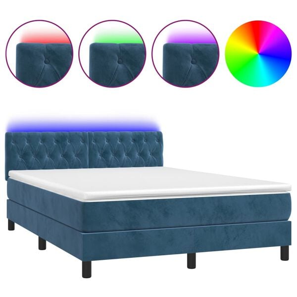 vidaXL &Kappa;&rho;&epsilon;&beta;ά&tau;&iota; Boxspring &mu;&epsilon; &Sigma;&tau;&rho;ώ&mu;&alpha; & LED &Sigma;&kappa;. &Mu;&pi;&lambda;&epsilon; 140x190&epsilon;&kappa;. &Beta;&epsilon;&lambda;&omicron;ύ&delta;&iota;&nu;&omicron;