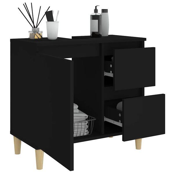 vidaXL Ντουλάπι Μπάνιου Μαύρο 65x33x60 εκ. Επεξεργασμένο Ξύλο