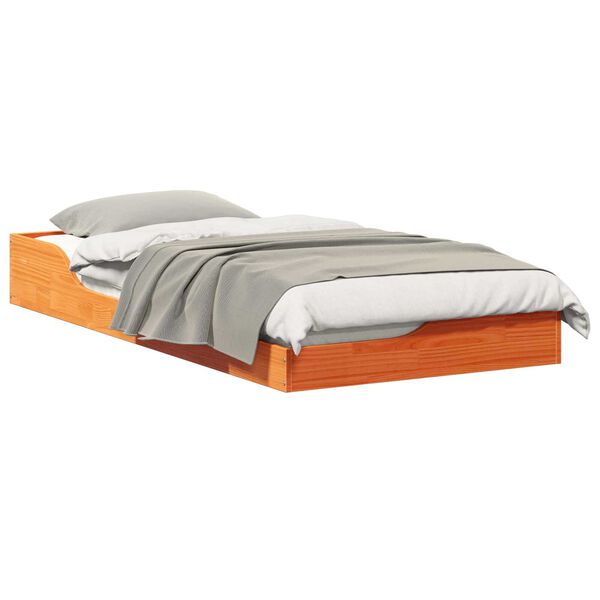 vidaXL Κρεβάτι δαπέδου Καφέ κεριού 90 x 190 cm Συμπαγές ξύλο πεύκου
