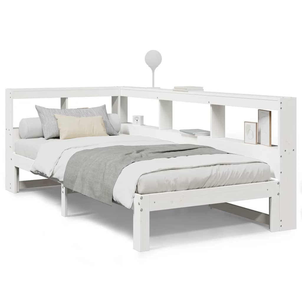vidaXL Κρεβάτι Βιβλιοθήκη Χωρίς Στρώμα Λευκό 75x190 εκ Μασίφ Πεύκο
