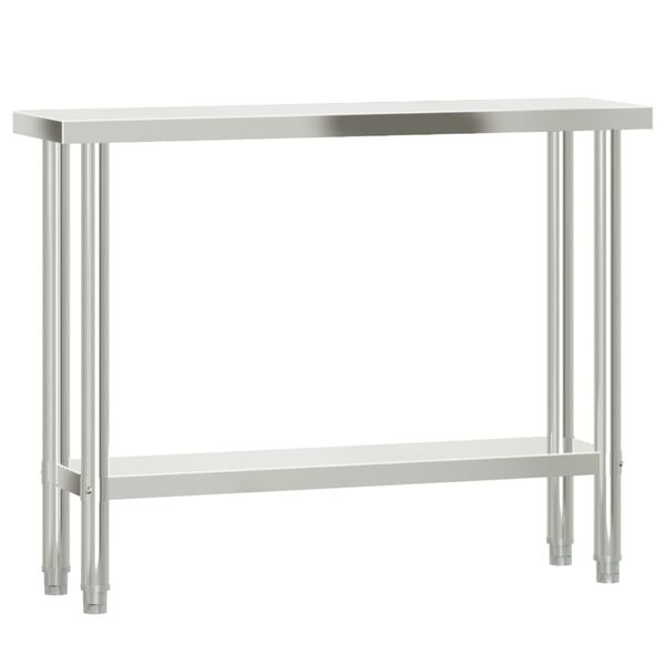 vidaXL Πάγκος Εργασίας Κουζίνας με Ράφι 110x30x120 εκ. Ανοξείδ. Ατσάλι