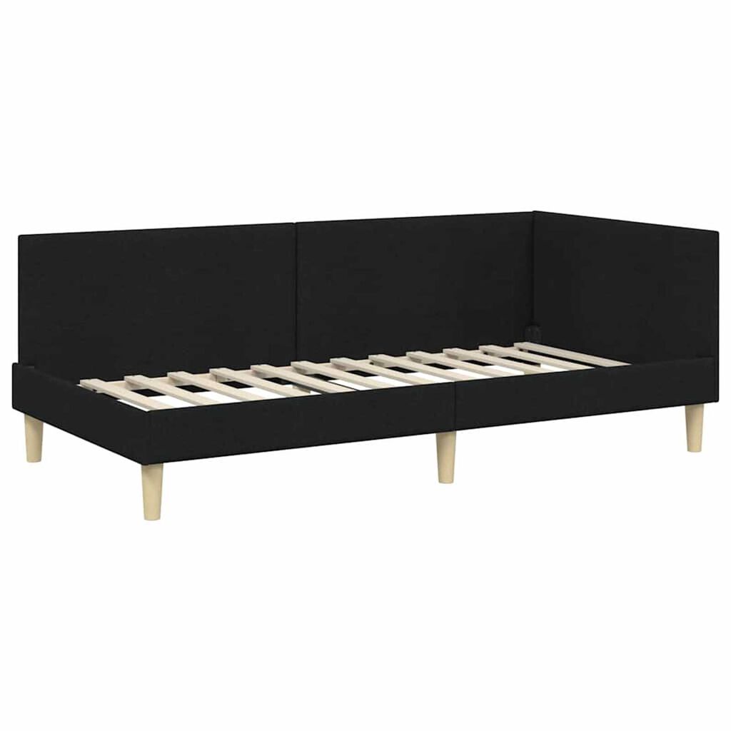 vidaXL Κρεβάτι Γωνίας Άλλο Μαύρο 90 x 190 cm Ύφασμα και Έργο ξύλου