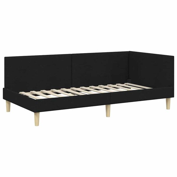 vidaXL Κρεβάτι Γωνίας Άλλο Μαύρο 90 x 190 cm Ύφασμα και Έργο ξύλου