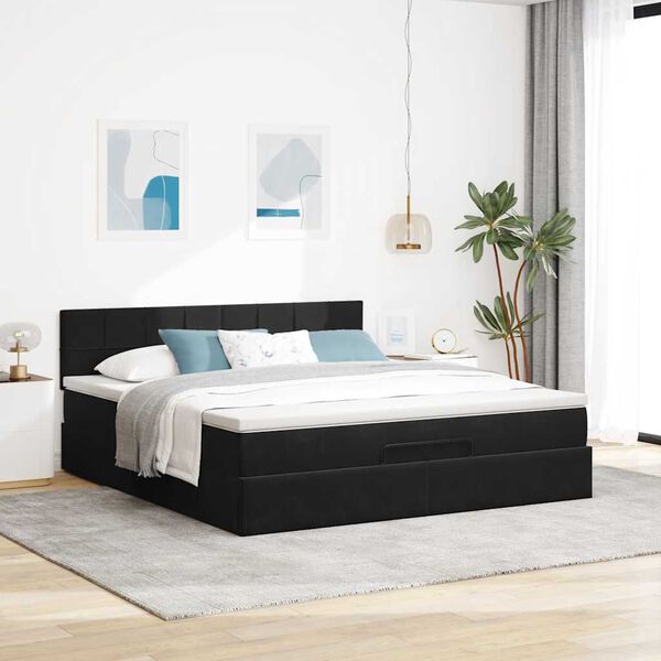 vidaXL Οθωμανικό κρεβάτι με στρώμα & LEDs Μαύρο 160x200cm Velvet