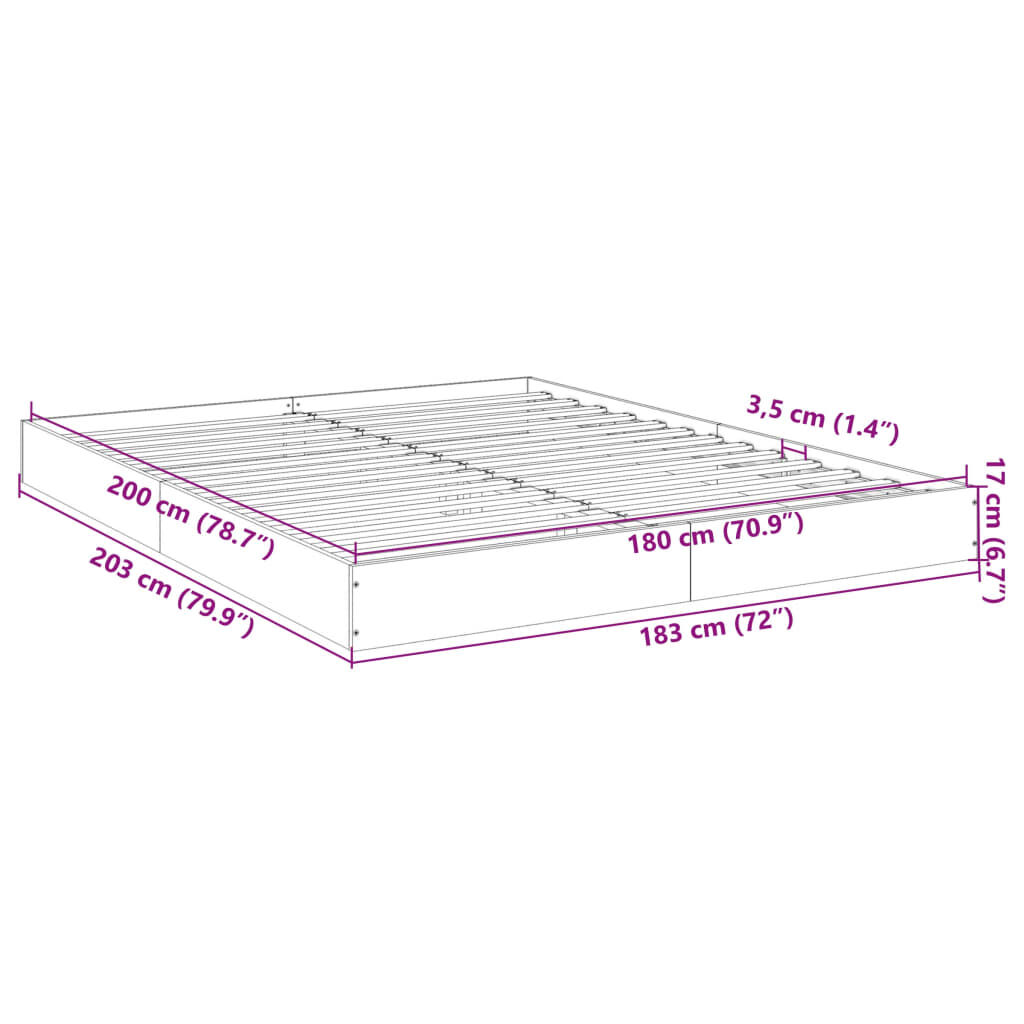 vidaXL Πλαίσιο κρεβατιού χωρίς στρώμα 180x200 εκ. Επεξεργασμένο Ξύλο