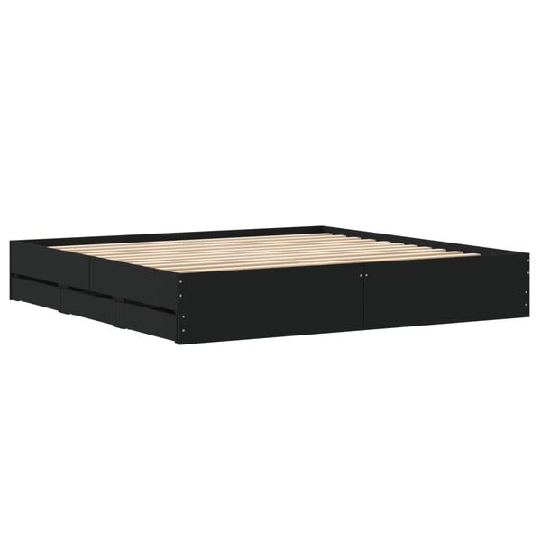 vidaXL Πλαίσιο Κρεβατιού με Συρτάρια Μαύρο 180x200 εκ Επεξεργ. Ξύλο