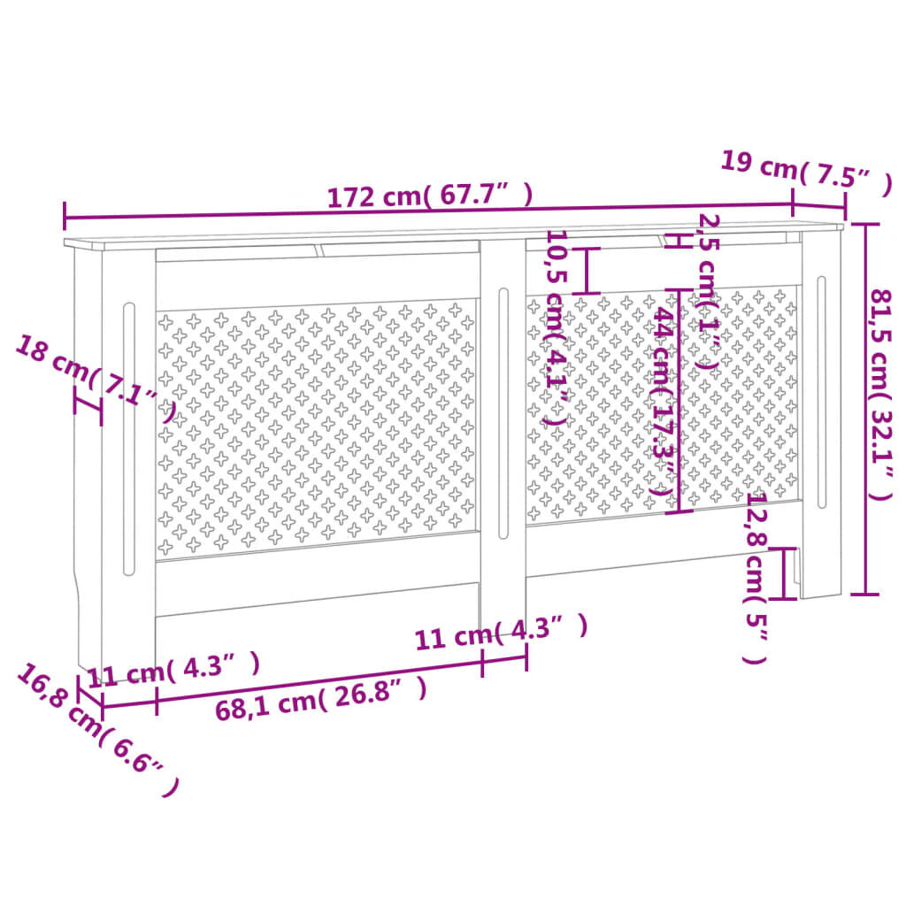 vidaXL Κάλυμμα Καλοριφέρ Λευκό 172 x 19 x 81,5 εκ. από MDF