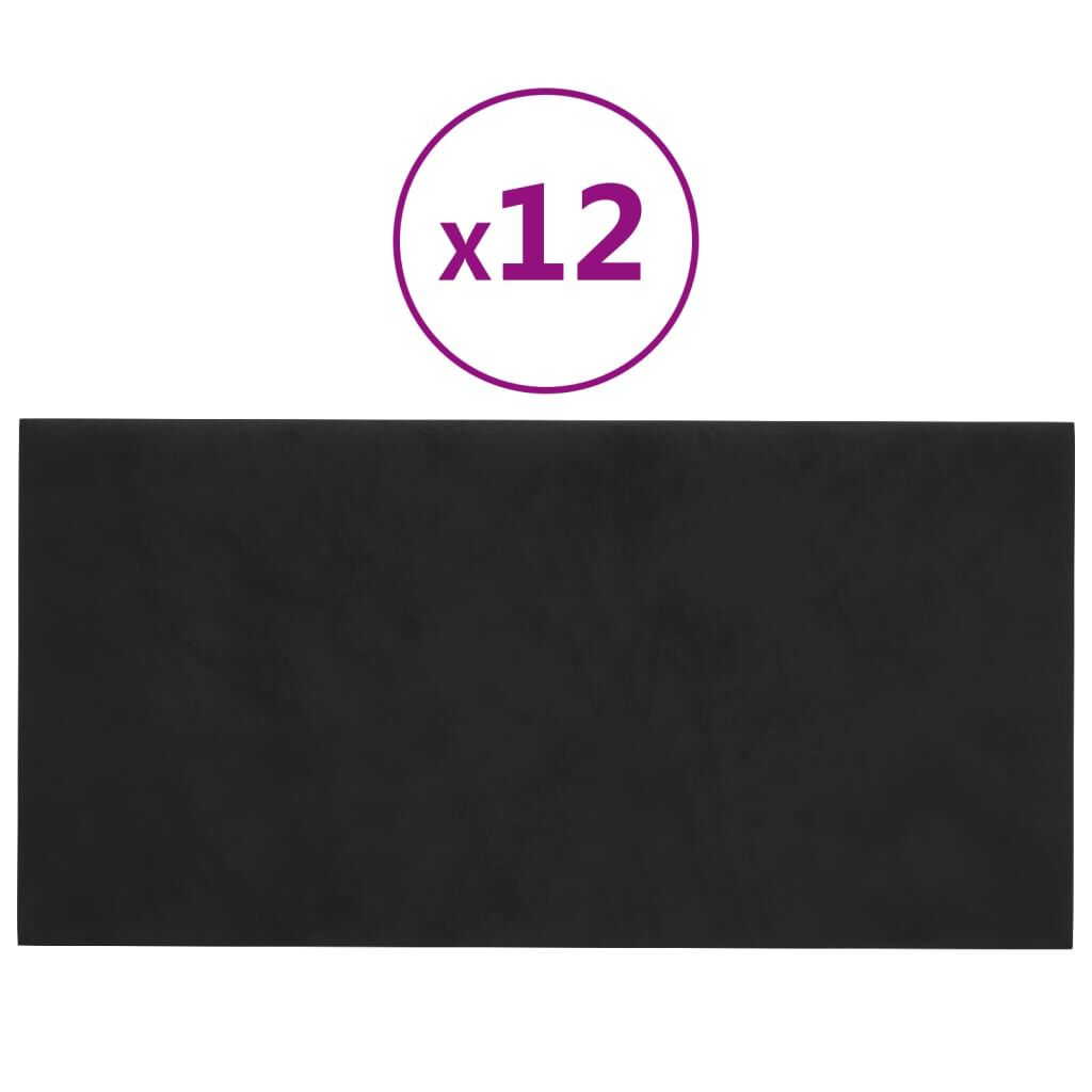 vidaXL Πάνελ Τοίχου 12 τεμ. Μαύρο 30 x 15 εκ. 0,54 μ² Βελούδινα