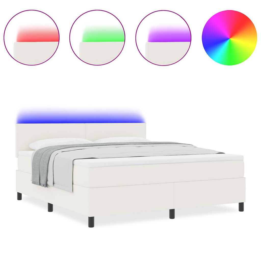 vidaXL Κρεβάτι Σπαστό με Στρώμα & LED Κρέμα Υπερ Βελούδο