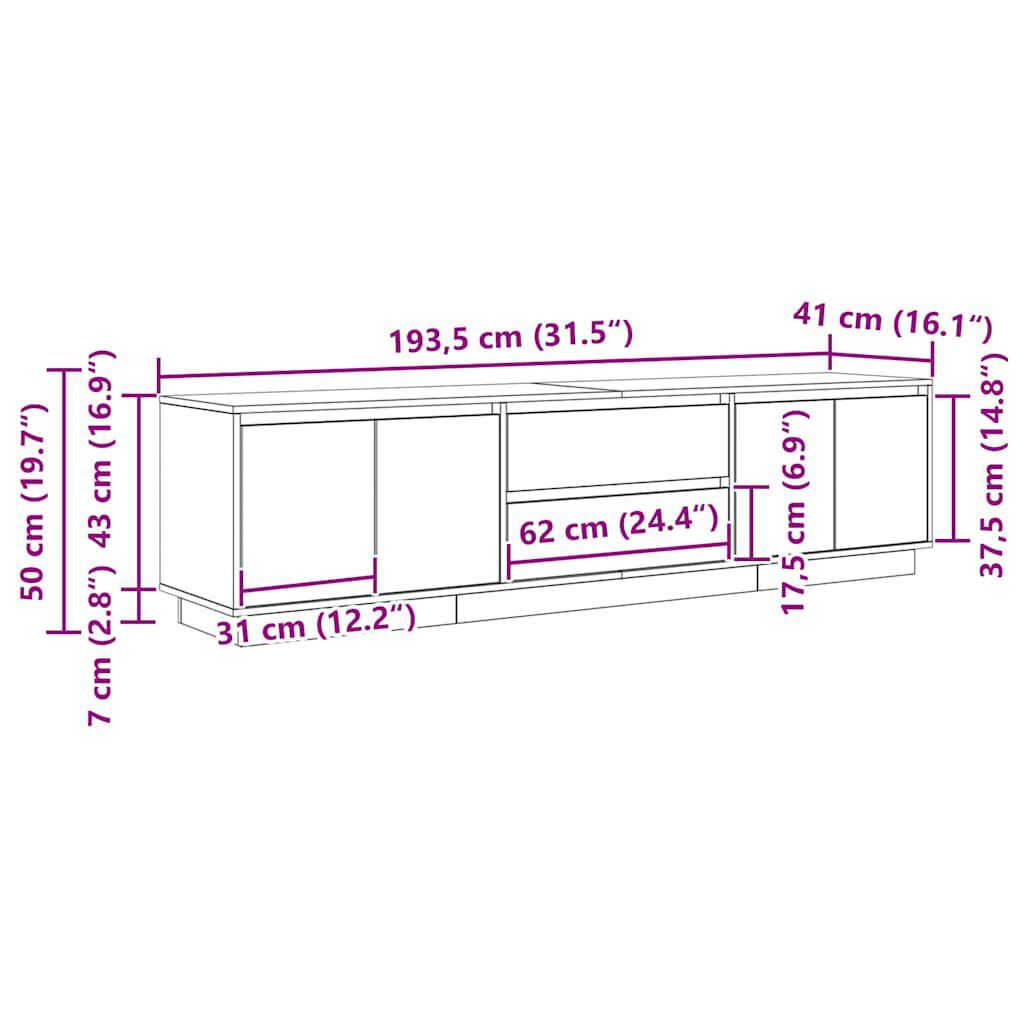 vidaXL Έπιπλο Τηλεόρασης με LED Μαύρη βελανιδιά 193,5x41x50 εκ.