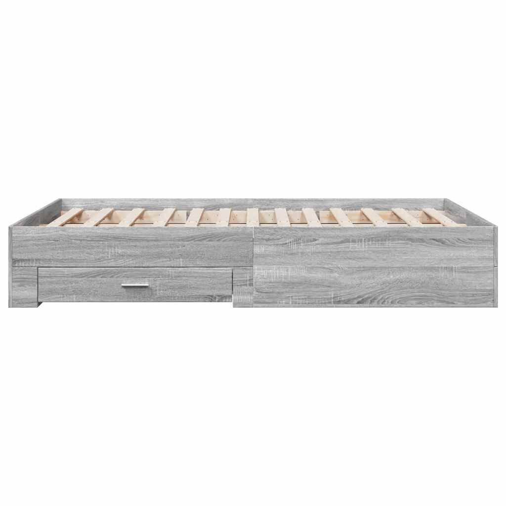 vidaXL Πλαίσιο Κρεβατιού με συρτάρια Γκρι sonoma 135x190εκ. Επεξ. Ξύλο