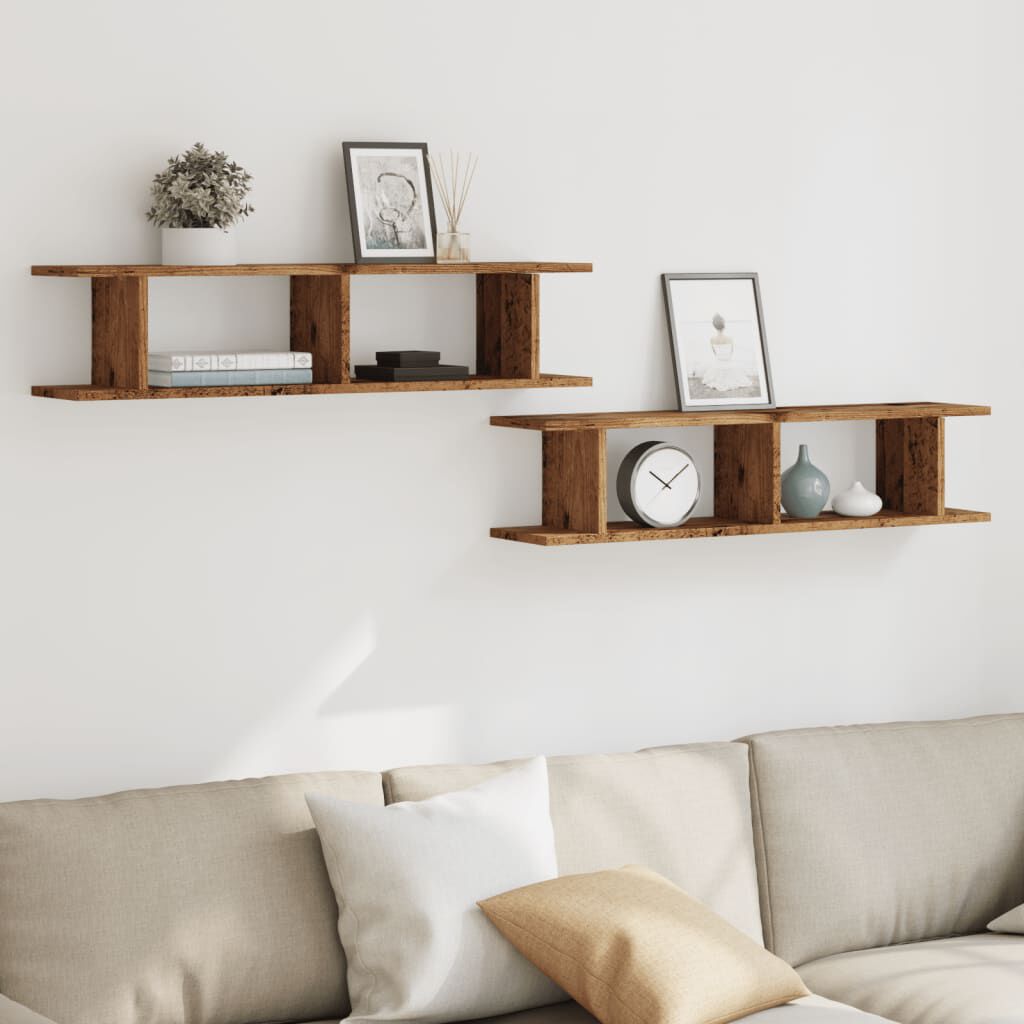 vidaXL Ραφιέρες Τοίχου 2 τεμ. Μαύρες 90 x 18 x 20 εκ. Επεξεργ. Ξύλο